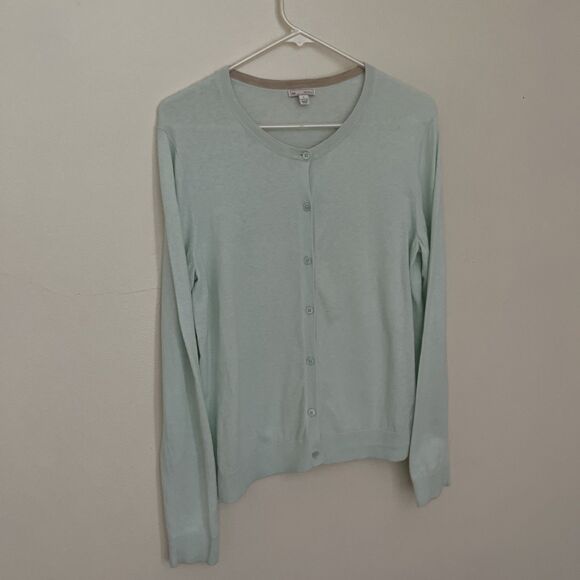 GAP Vintage Silk Cotton Pointelle Long Sleeve Cardigan, Robin’s Egg Blue- L - Picture 5 of 8